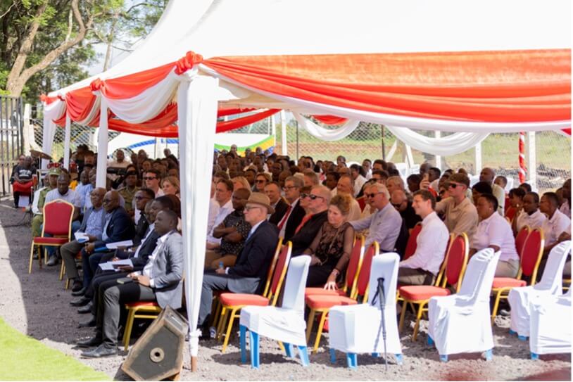 Guests under the white and red tents at the inauguration